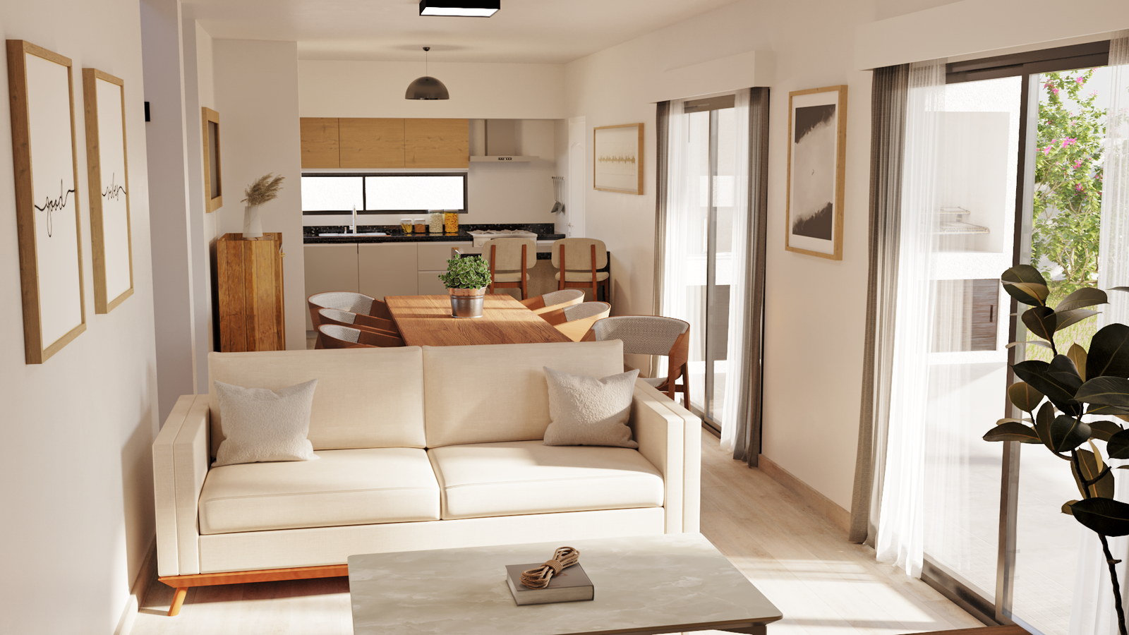 Render Interior Living Cocina